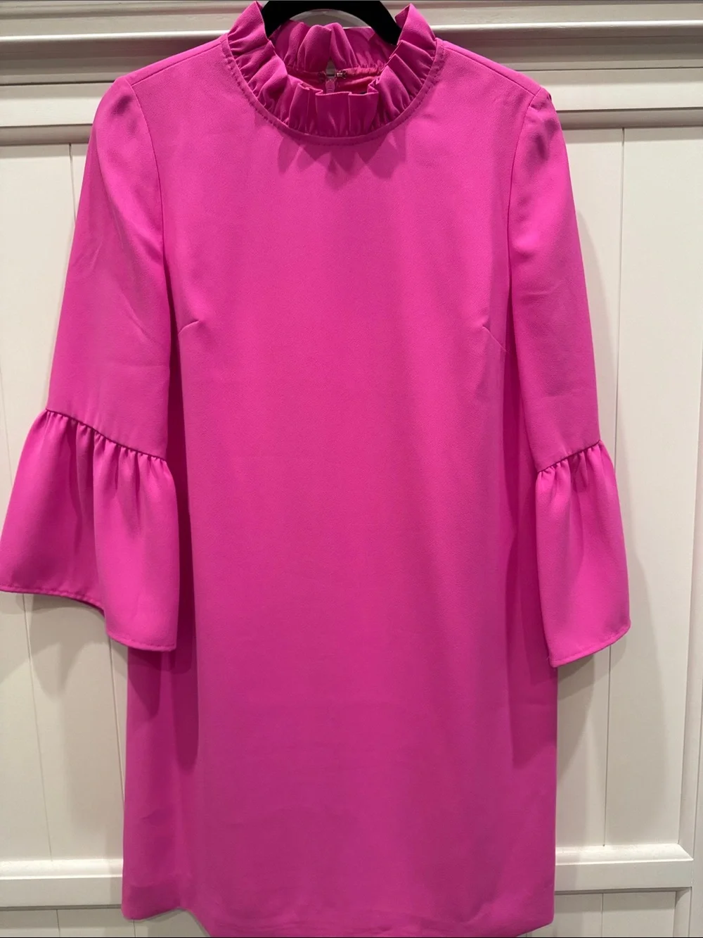 J. Crew Hot Pink Ruffle Neck Bell-Sleeve Shift Dress
